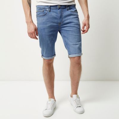 Light blue wash skinny fit denim shorts